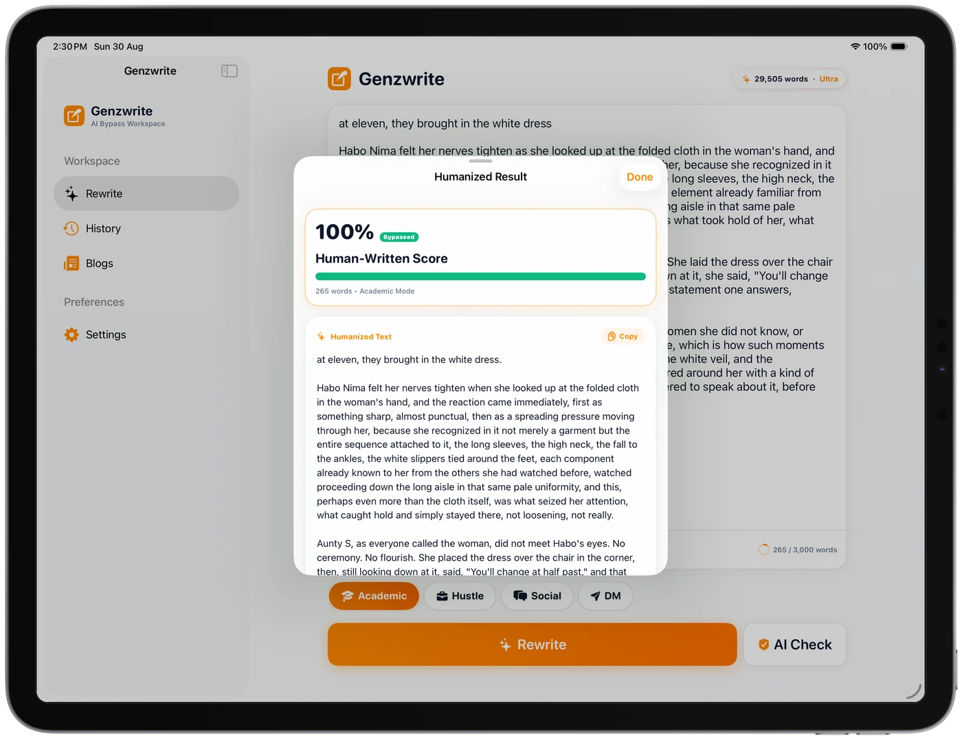 iPad Genzwrite app on iPad