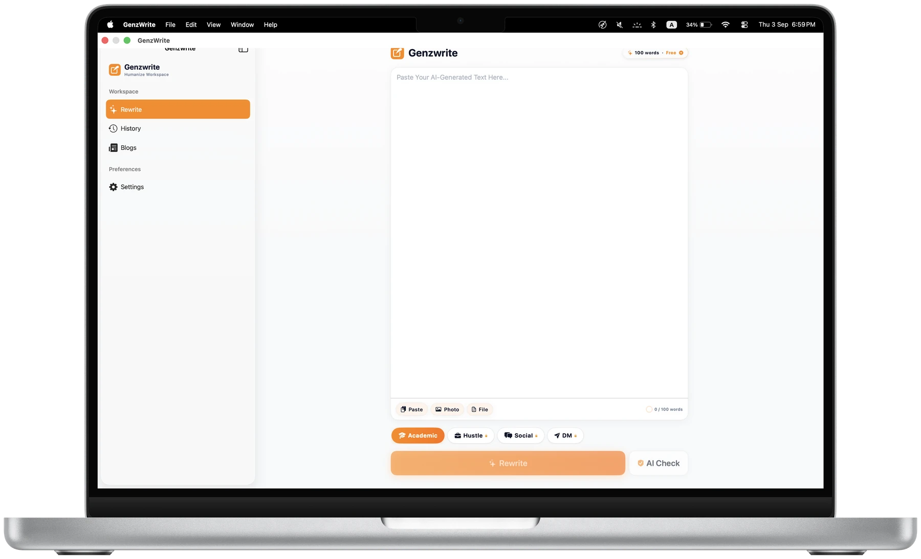 Genzwrite app on MacBook